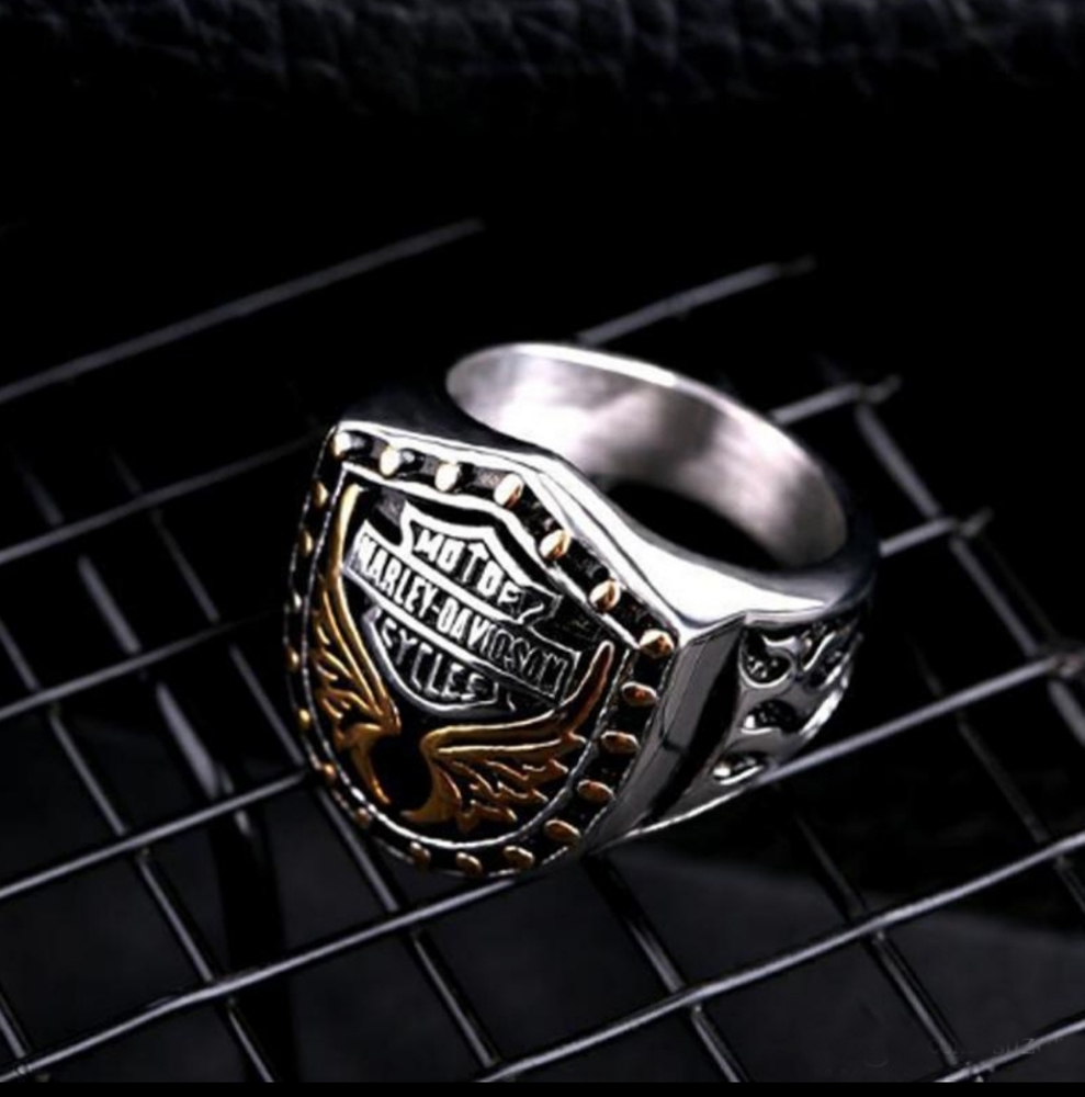 Mens stainless steel harley ring
